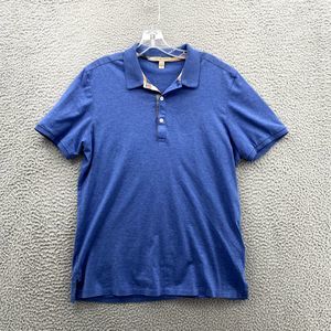 Vintage Burberry Brit Shirt Med Blue Polo Pima Cotton Short Sleeve